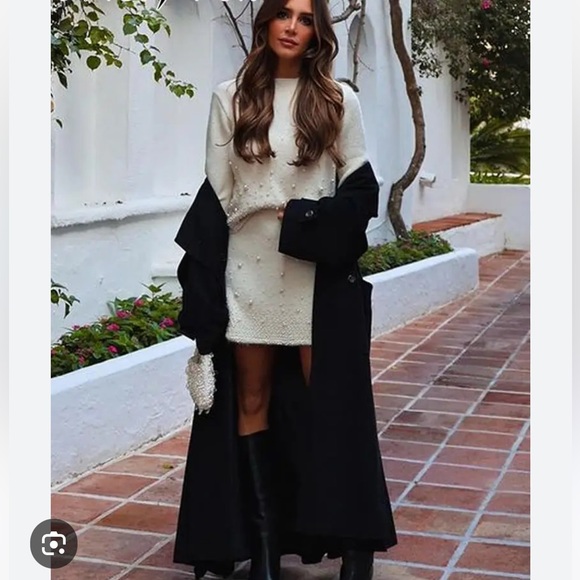 ZARA 2 PIECES MATCHING SET KNIT SWEATER WITH PEARLS AND PEARL KNIT MINI SKIRT - Picture 9 of 16